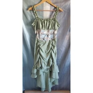 Cherub Coquette Sage Green Ruffle Smocked Tiered Maxi Dress Corset style M
